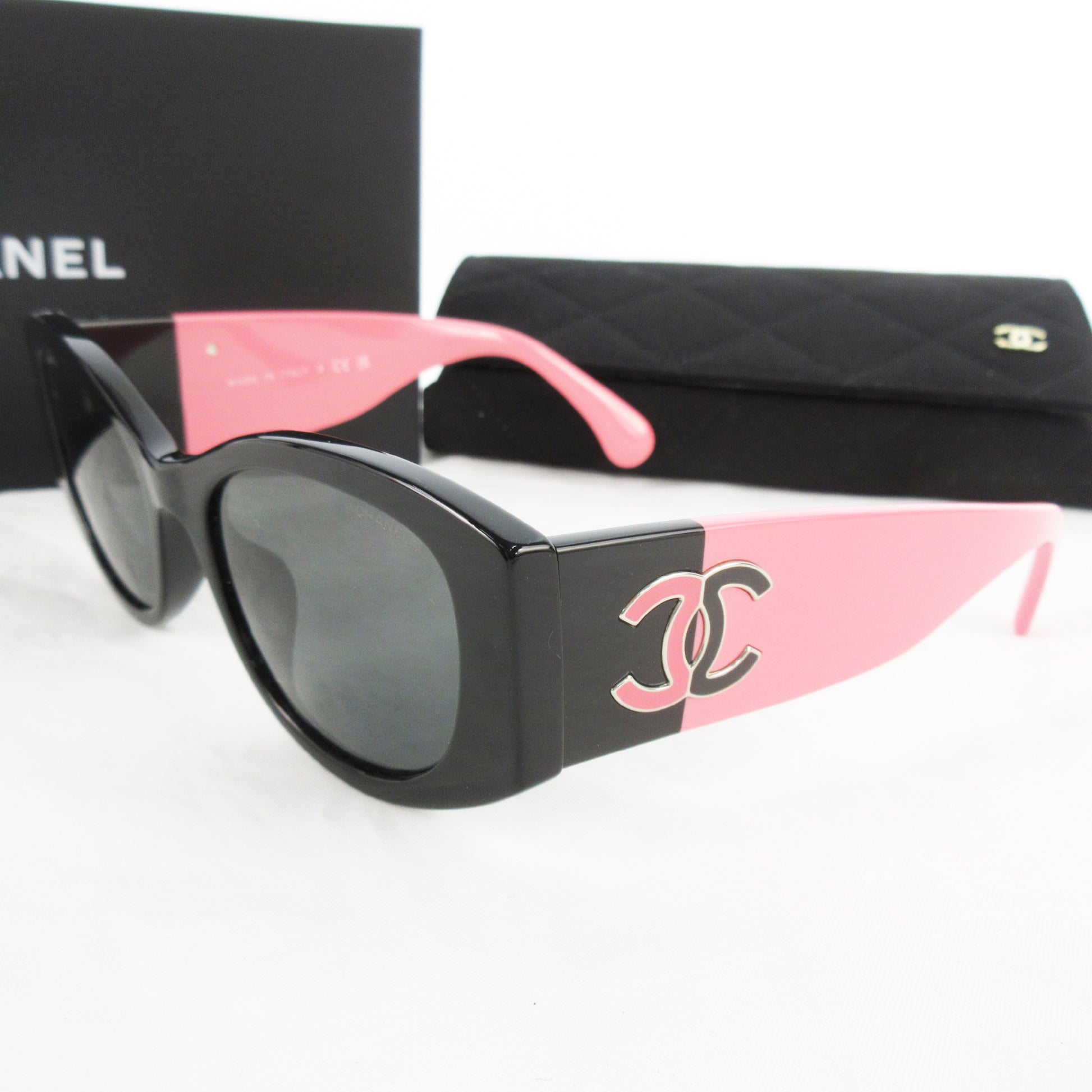 CHANEL Oval Shape Eyewear Cocomark Black Pink 5524-A c.535/S4 Sunglasses & Glasses