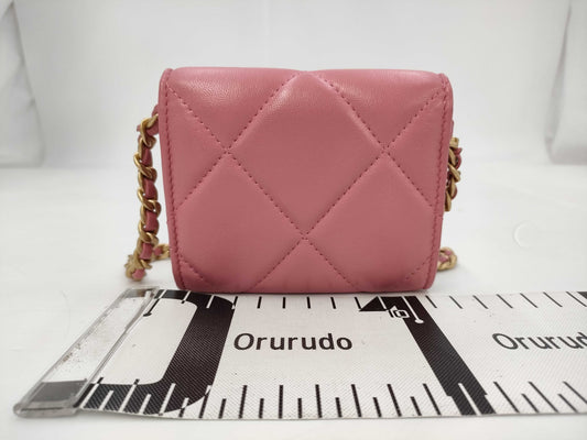 CHANEL Chain Bag 19 Pink Coin Case Shoulder Bag