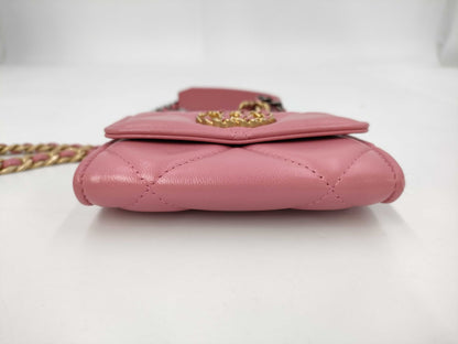 CHANEL Chain Bag 19 Pink Coin Case Shoulder Bag