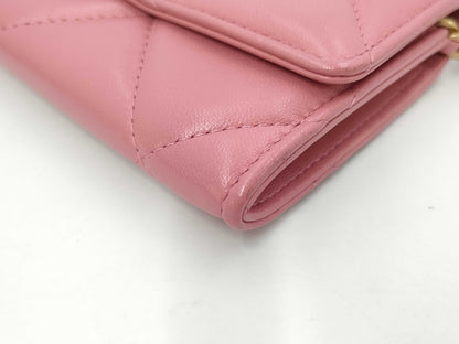 CHANEL Chain Bag 19 Pink Coin Case Shoulder Bag