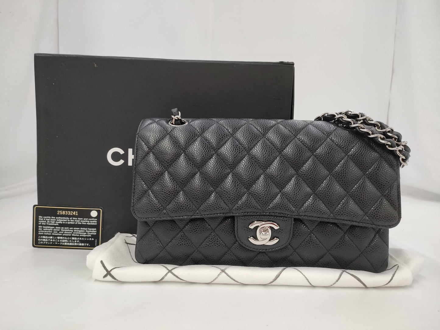 CHANEL Matlasse 25 Caviar Skin Black W Flap W Chain 25 Series Shoulder Bag