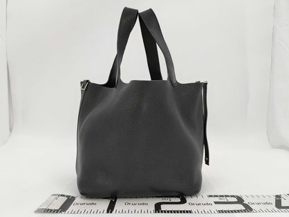 HERMES Picotan 22MM Black Trojan Clemence C-Engraved Handbag