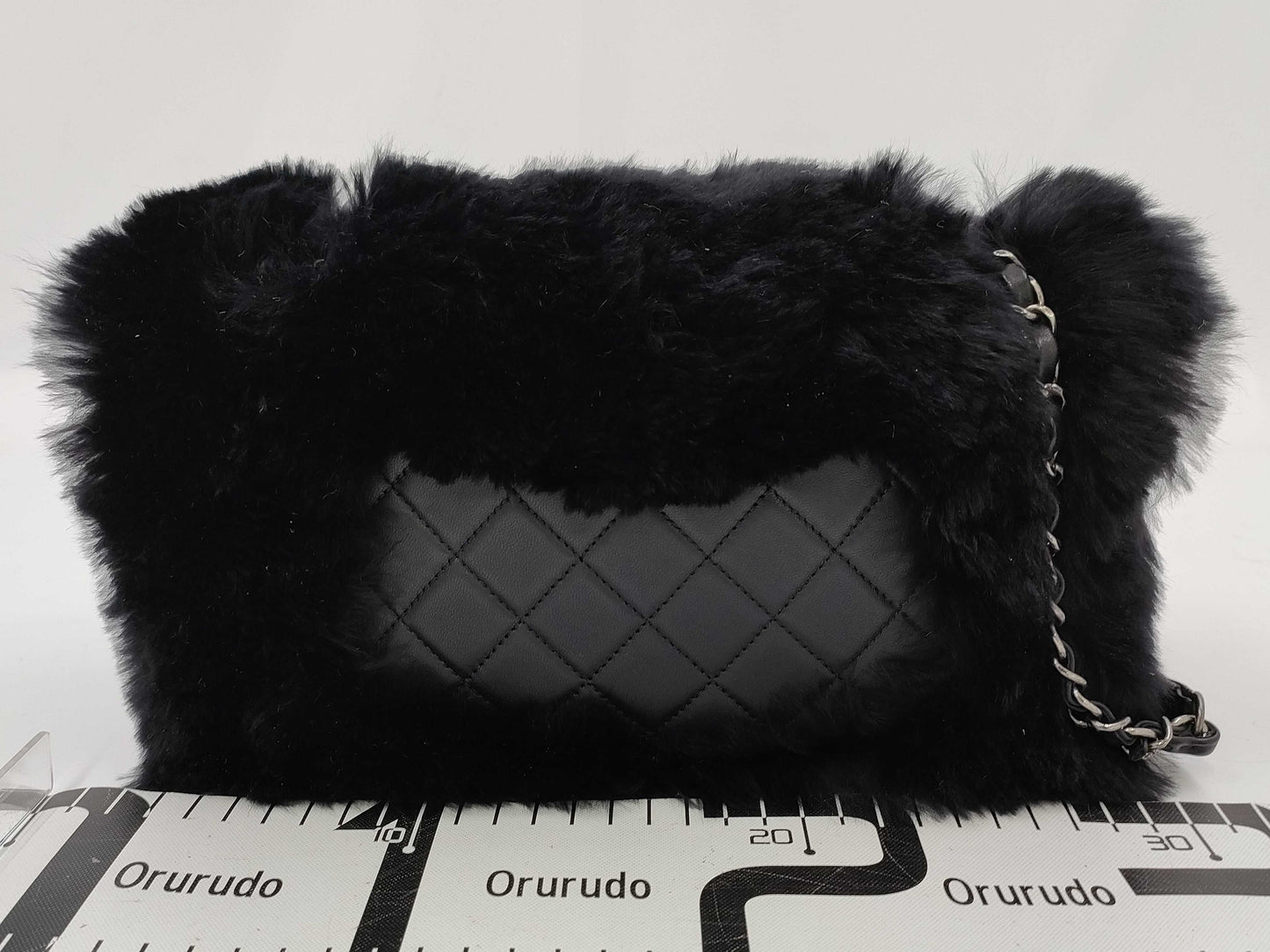 CHANEL Black Lamb Skin Fur Single Flap Shoulder Bag 21st Shoulder Bag