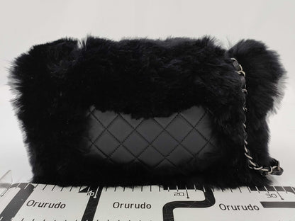 CHANEL Black Lamb Skin Fur Single Flap Shoulder Bag 21st Shoulder Bag