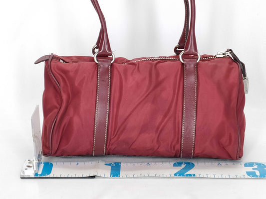 PRADA Nylon Prada Nylon Leather Bag Red Handbag