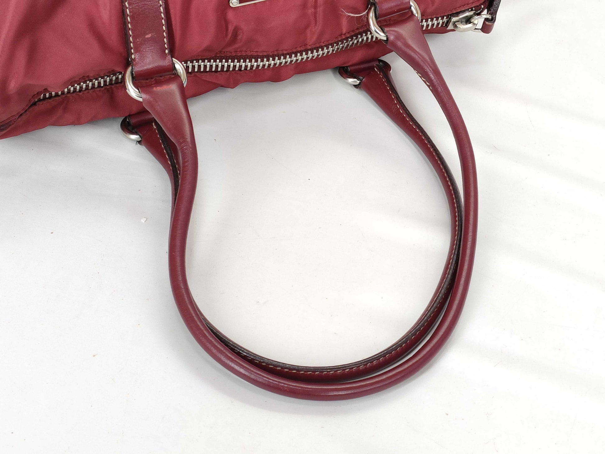PRADA Nylon Prada Nylon Leather Bag Red Handbag