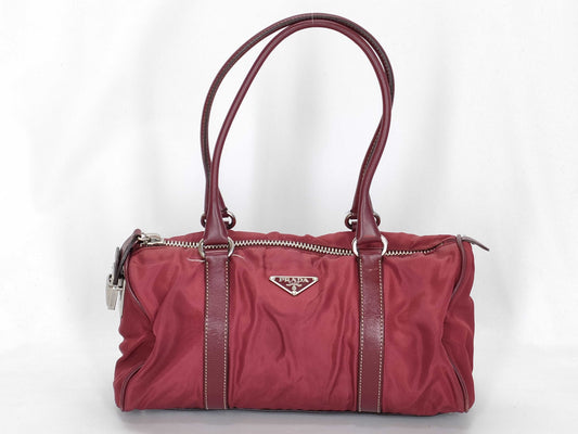 PRADA Nylon Prada Nylon Leather Bag Red Handbag