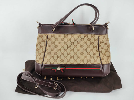 GUCCI GG Canvas Gucci GG Canvas Canvas x Leather 2-Way Bag Beige 269894 Handbag