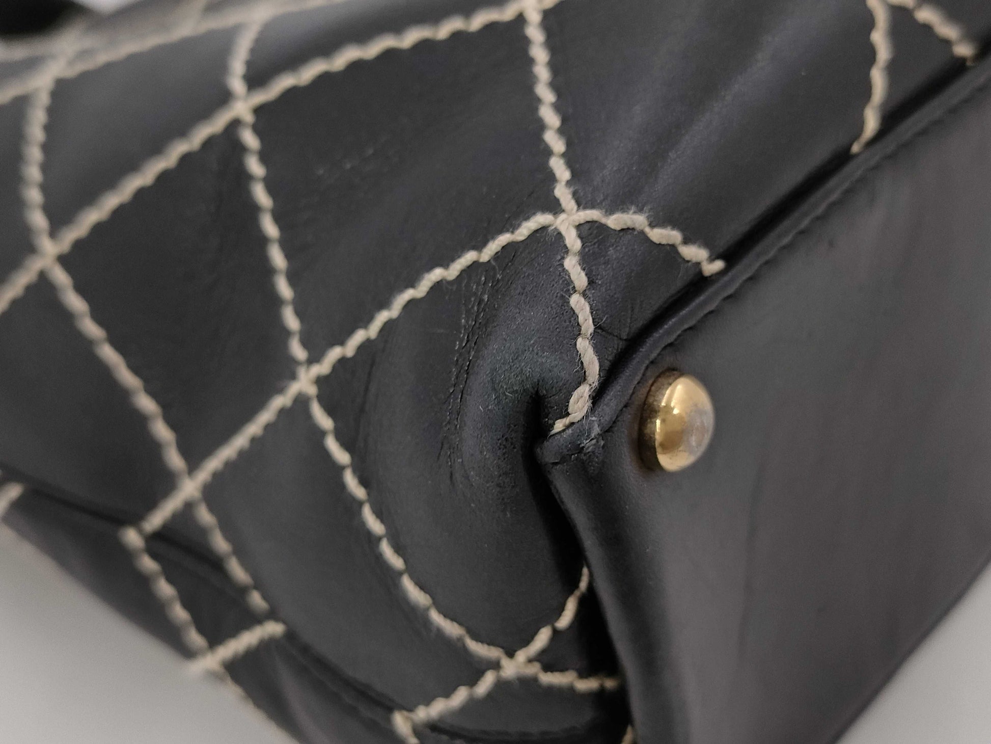 CHANEL Wild Stitch Handbag 7th Range Logo Plate Off Tote Bag