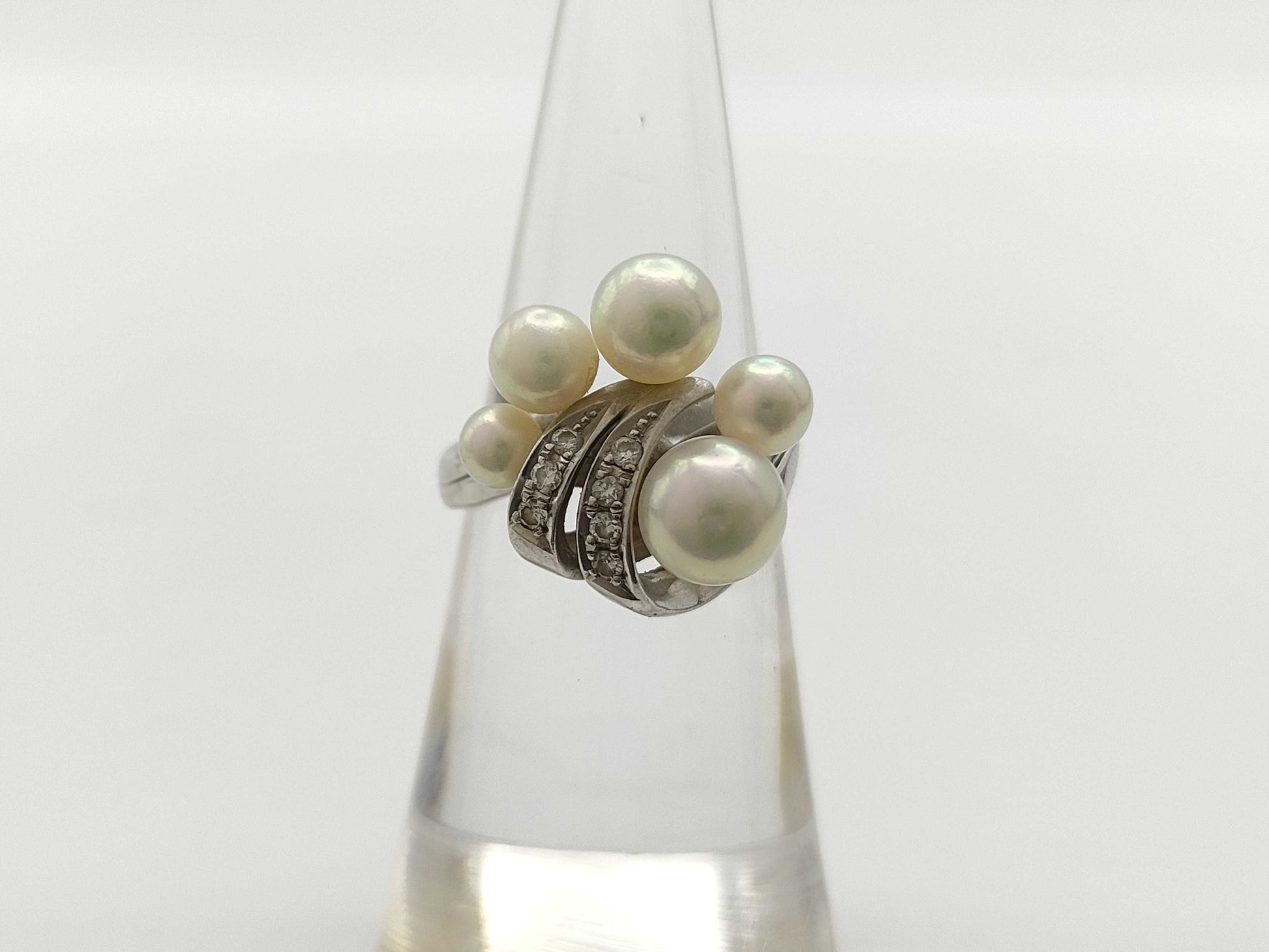 Pearl Ring, Diameter Approx. 4.5-6.6mm, Diamond, Pt900, 7.0g 