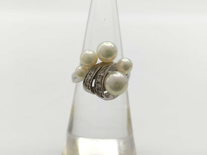 Pearl Ring, Diameter Approx. 4.5-6.6mm, Diamond, Pt900, 7.0g 