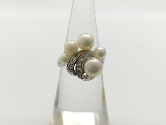 Pearl Ring, Diameter Approx. 4.5-6.6mm, Diamond, Pt900, 7.0g 