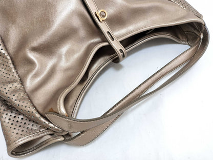 Salvatore Ferragamo Gancini Gancini Leather Perforated Handbag Tote Bag Tote Bag