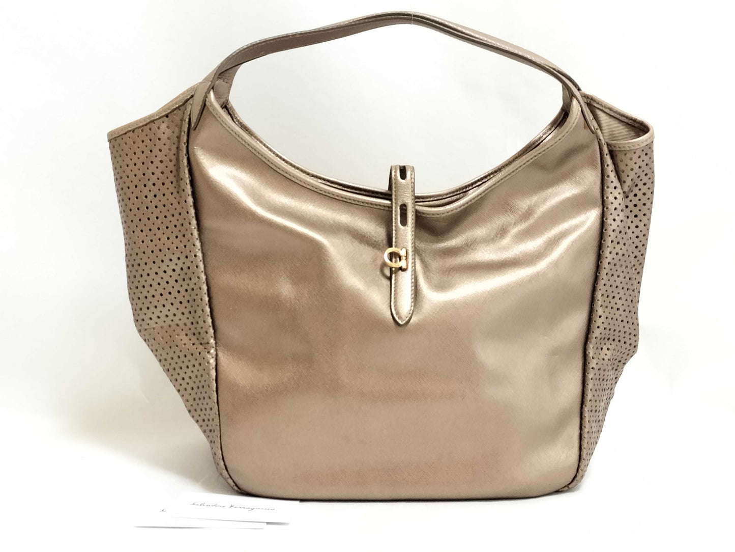 Salvatore Ferragamo Gancini Gancini Leather Perforated Handbag Tote Bag Tote Bag