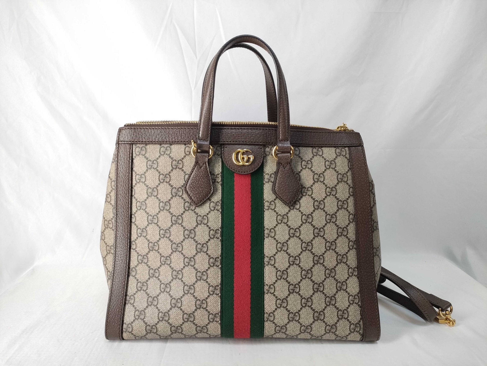 GUCCI GG Supreme Ophidia 524537/498879 PVC/Leather Beige/Brown Sherry Line Handbag