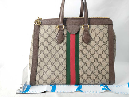 GUCCI GG Supreme Ophidia 524537/498879 PVC/Leather Beige/Brown Sherry Line Handbag
