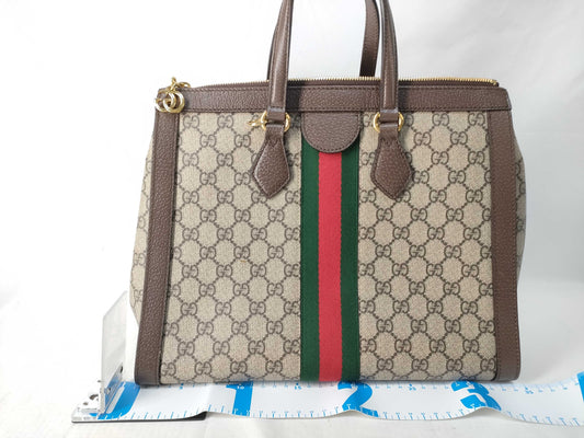 GUCCI GG Supreme Ophidia 524537/498879 PVC/Leather Beige/Brown Sherry Line Handbag