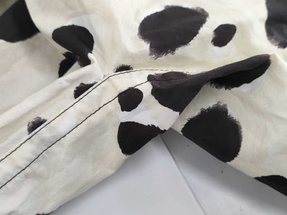 MARNI seven-sleeve dress with abstract pattern, ivory/black cotton, size 38.