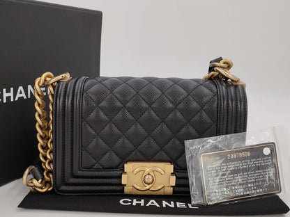 CHANEL Caviar Skin Boy Chanel Small G Hardware Chain Shoulder Bag Black 29th Series Shoulder Bag