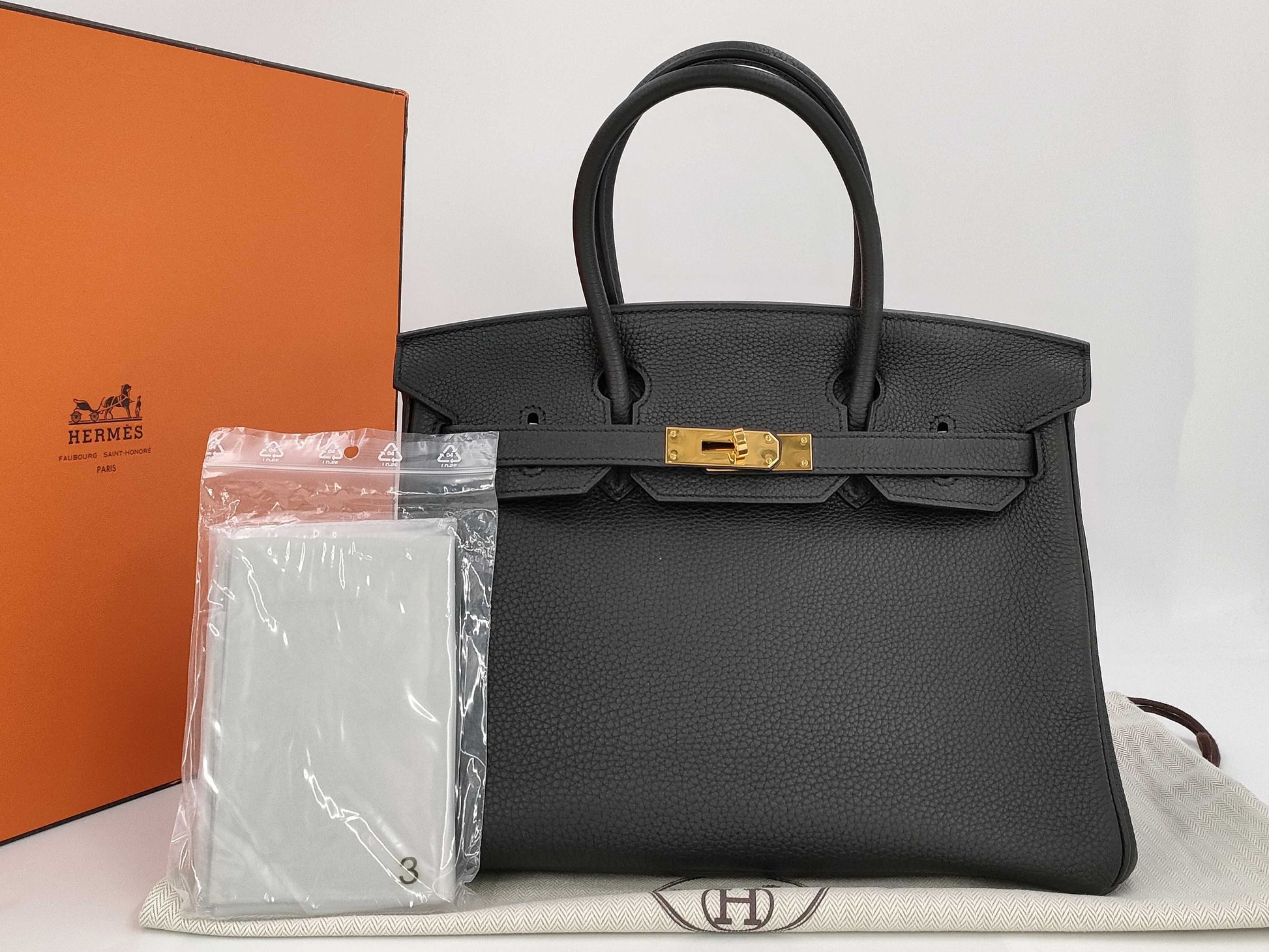 HERMES Birkin 30 Togo D-Engraving Black Handbag Handbag