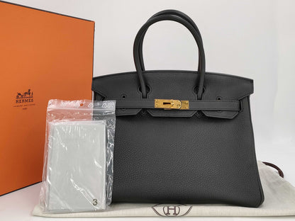 HERMES Birkin 30 Togo D-Engraving Black Handbag Handbag