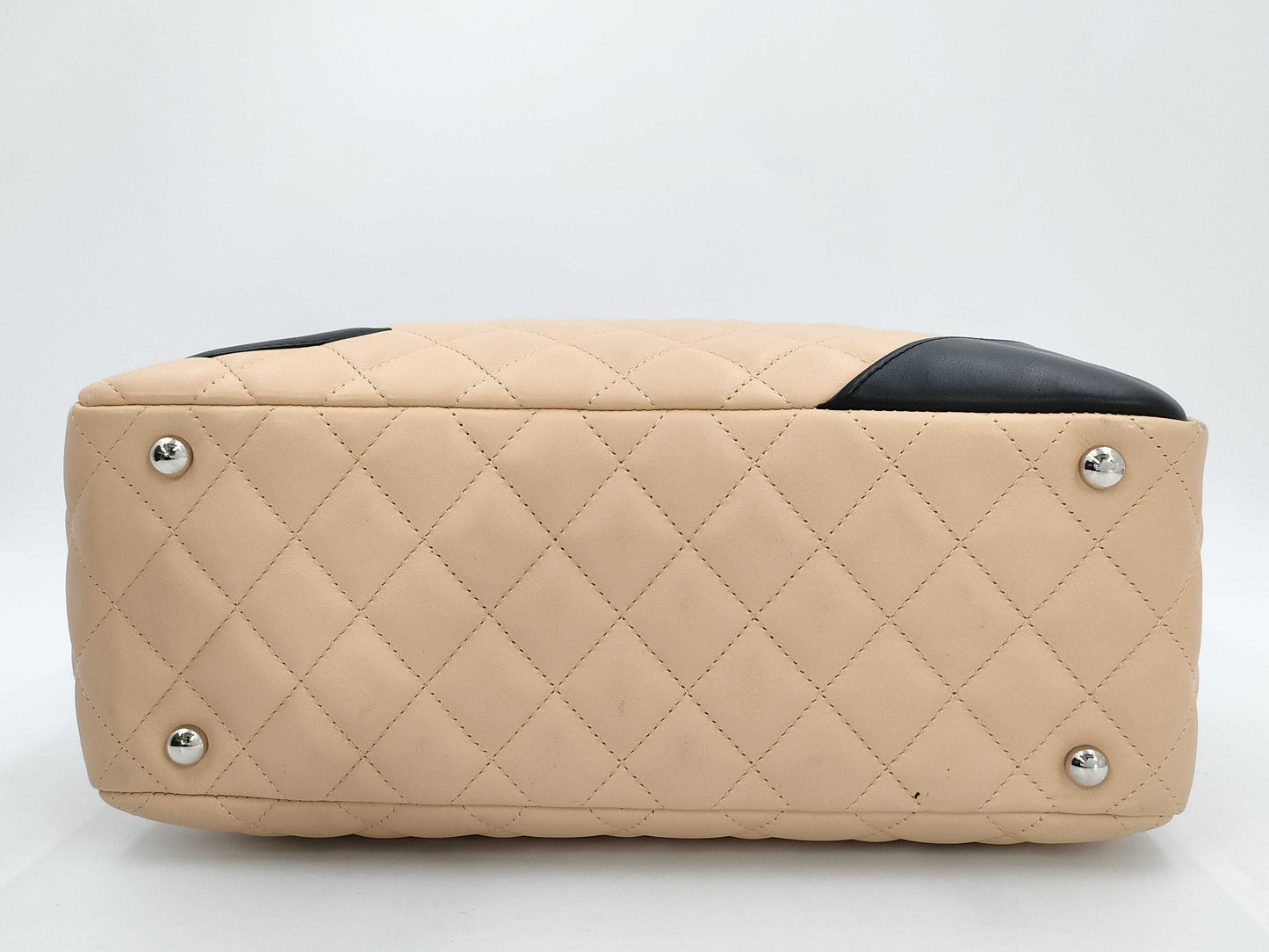 CHANEL Cambon Line Bowling Bag Beige Black 9th Shoulder Bag