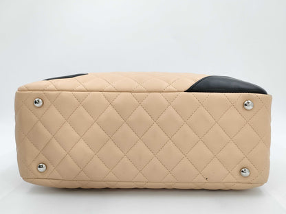 CHANEL Cambon Line Bowling Bag Beige Black 9th Shoulder Bag