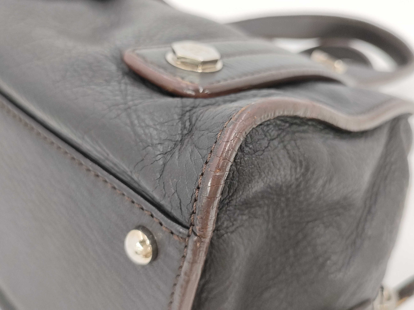 CHANEL CHANEL Mini Boston/Silver Fitting/Bolt Dark Brown Leather 9th Series Handbag