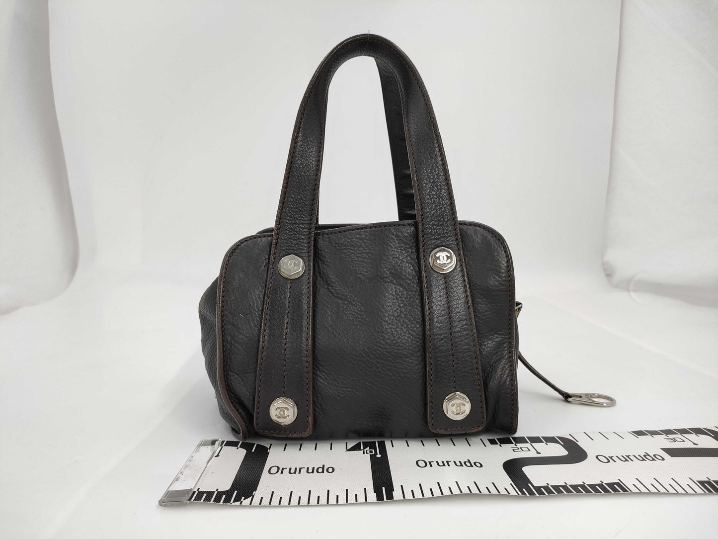 CHANEL CHANEL Mini Boston/Silver Fitting/Bolt Dark Brown Leather 9th Series Handbag