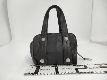 CHANEL CHANEL Mini Boston/Silver Fitting/Bolt Dark Brown Leather 9th Series Handbag