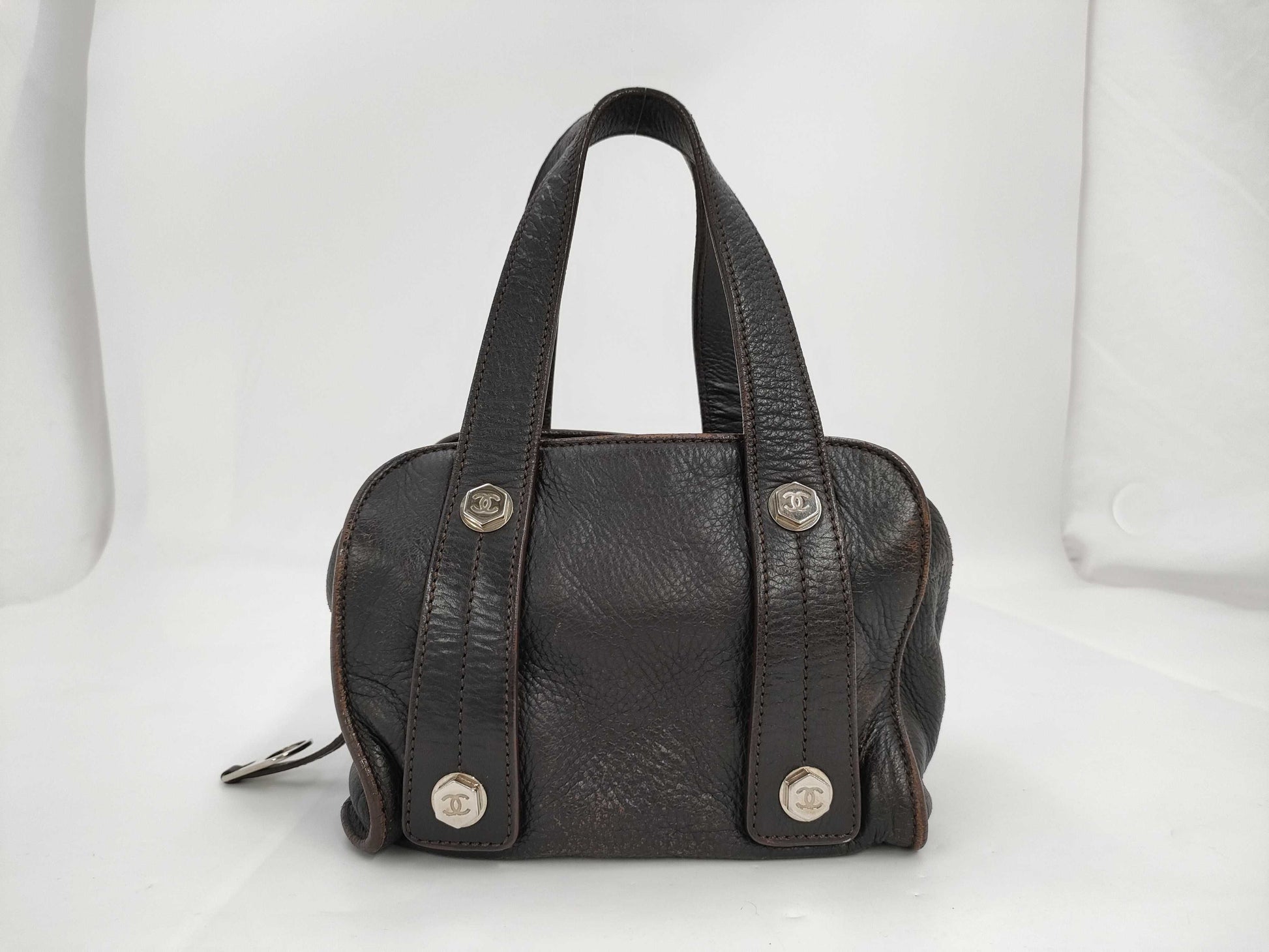 CHANEL CHANEL Mini Boston/Silver Fitting/Bolt Dark Brown Leather 9th Series Handbag