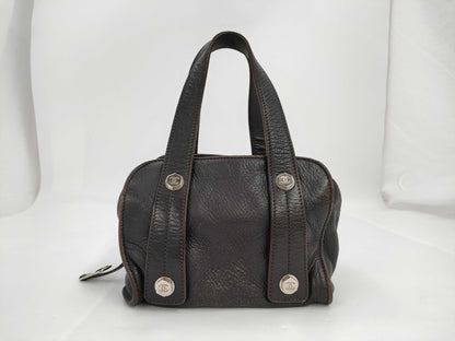CHANEL CHANEL Mini Boston/Silver Fitting/Bolt Dark Brown Leather 9th Series Handbag