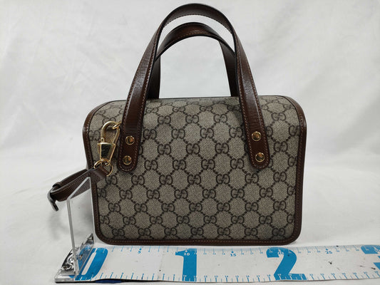 GUCCI GG GUCCI Horsebit 1955 Handbag 645453 Beige x Dark Brown x Brown GG Supreme Canvas x Leather Topouch