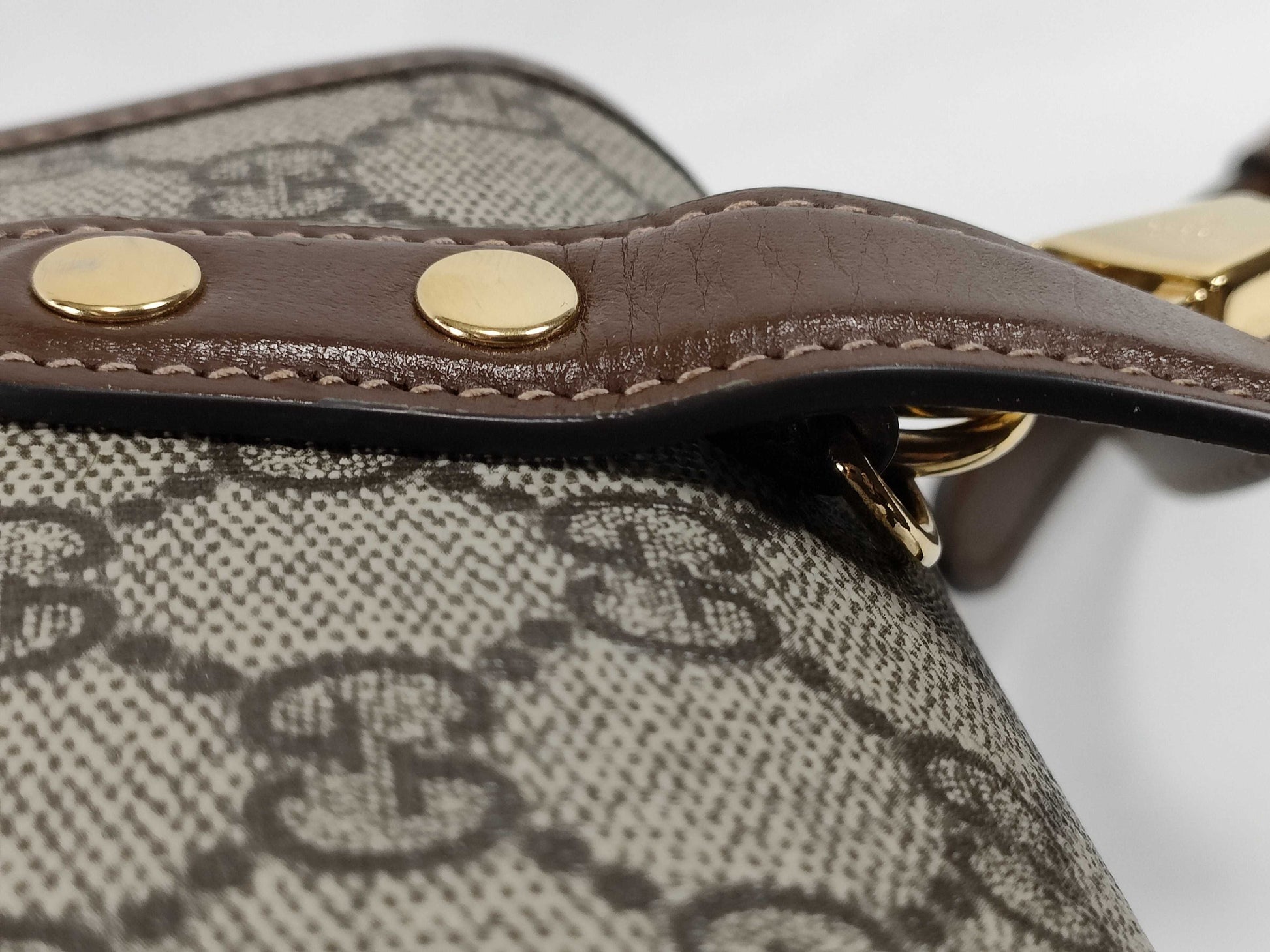 GUCCI GG GUCCI Horsebit 1955 Handbag 645453 Beige x Dark Brown x Brown GG Supreme Canvas x Leather Topouch