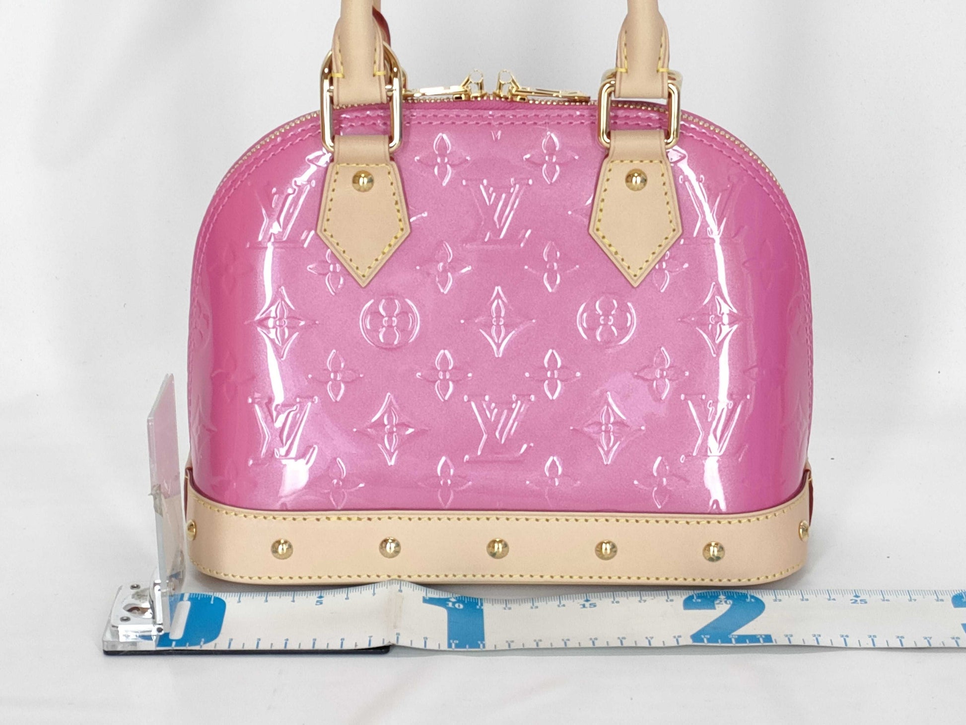 LOUIS VUITTON Verni LOUIS VUITTON Alma BB Handbag M90611 Neon Pink Monogram Verni RFID Verified Handbag