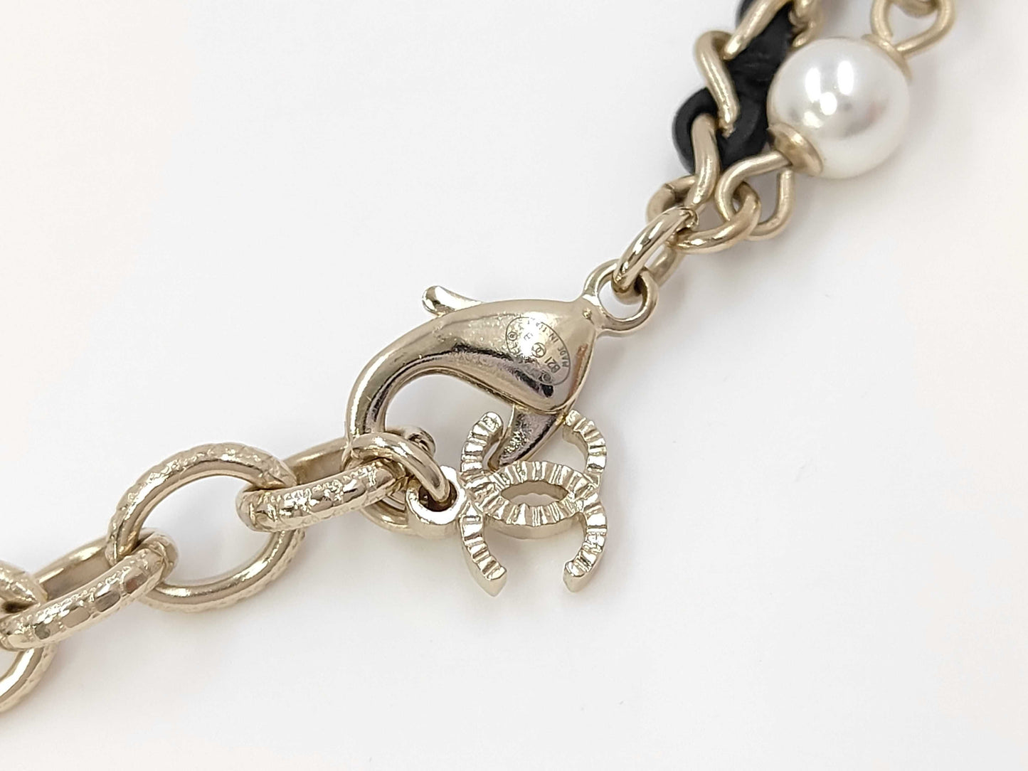 CHANEL CHANEL Necklace Silver x Black x Ivory Leather x Faux Pearl B21B Long Necklace/2 Necklace