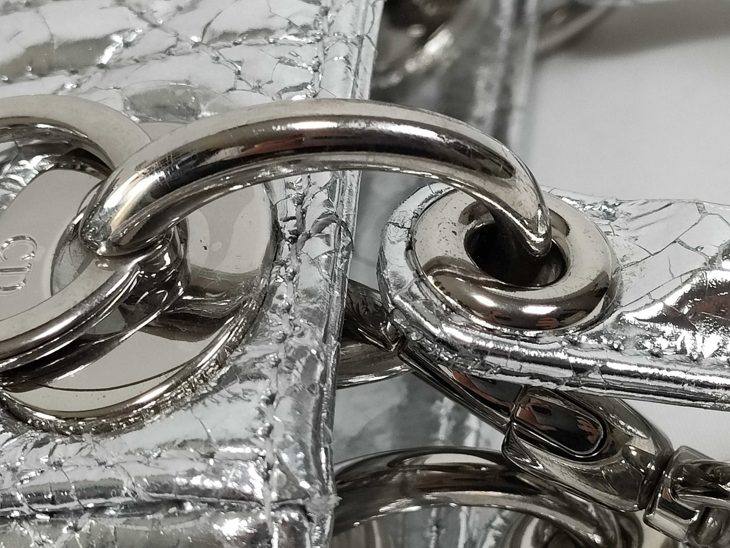 Dior Lady Dior DIOR/Christian Dior Lady Dior Micro Bag Handbag Silver Enamel Leather Handbag