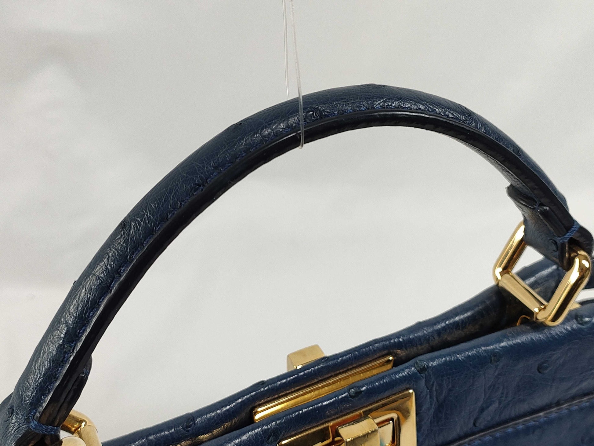 FENDI FENDI Peekaboo Iconic Small Handbag 8BN244 Navy Ostrich Handbag