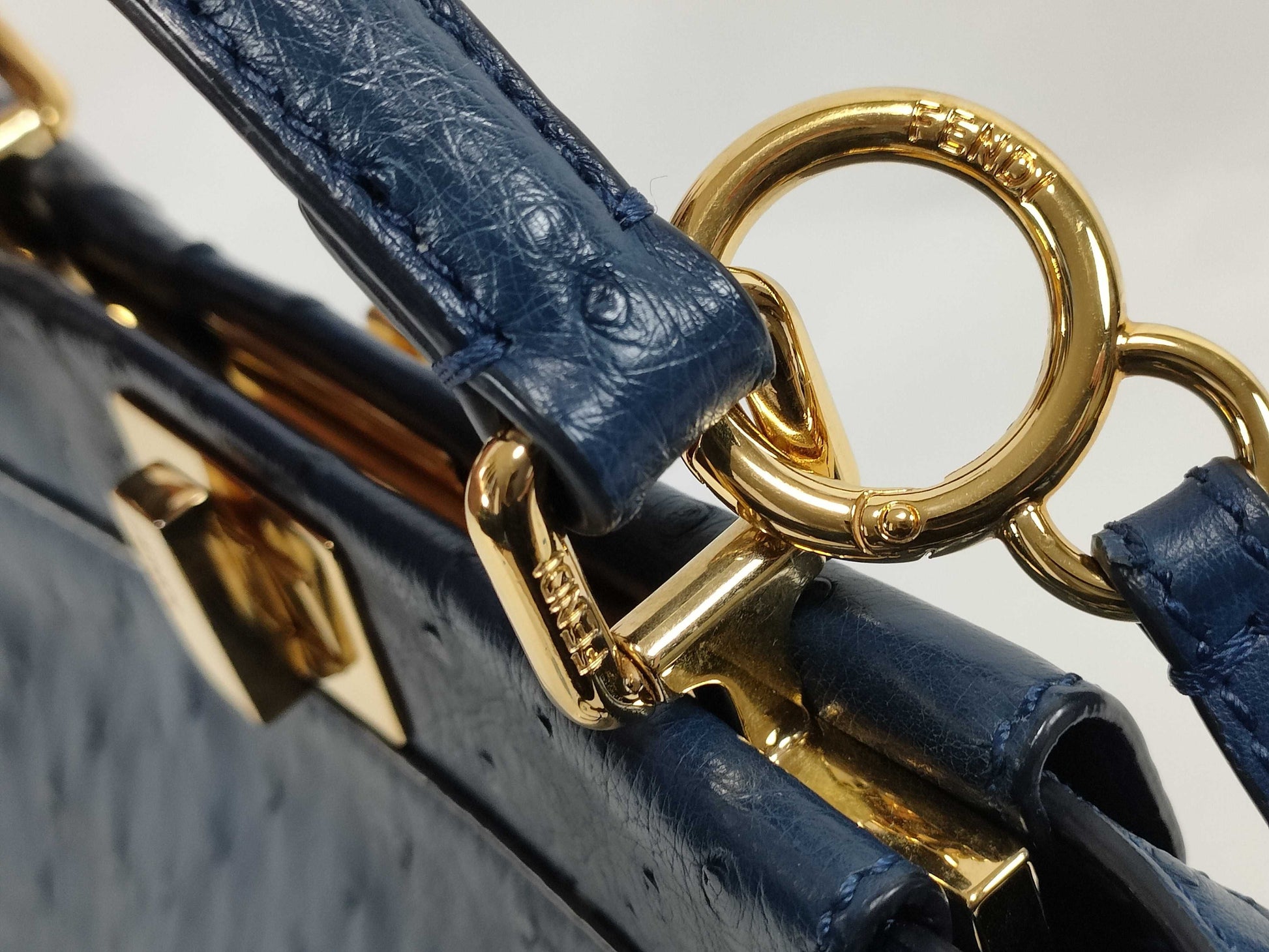 FENDI FENDI Peekaboo Iconic Small Handbag 8BN244 Navy Ostrich Handbag