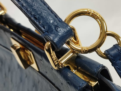 FENDI FENDI Peekaboo Iconic Small Handbag 8BN244 Navy Ostrich Handbag