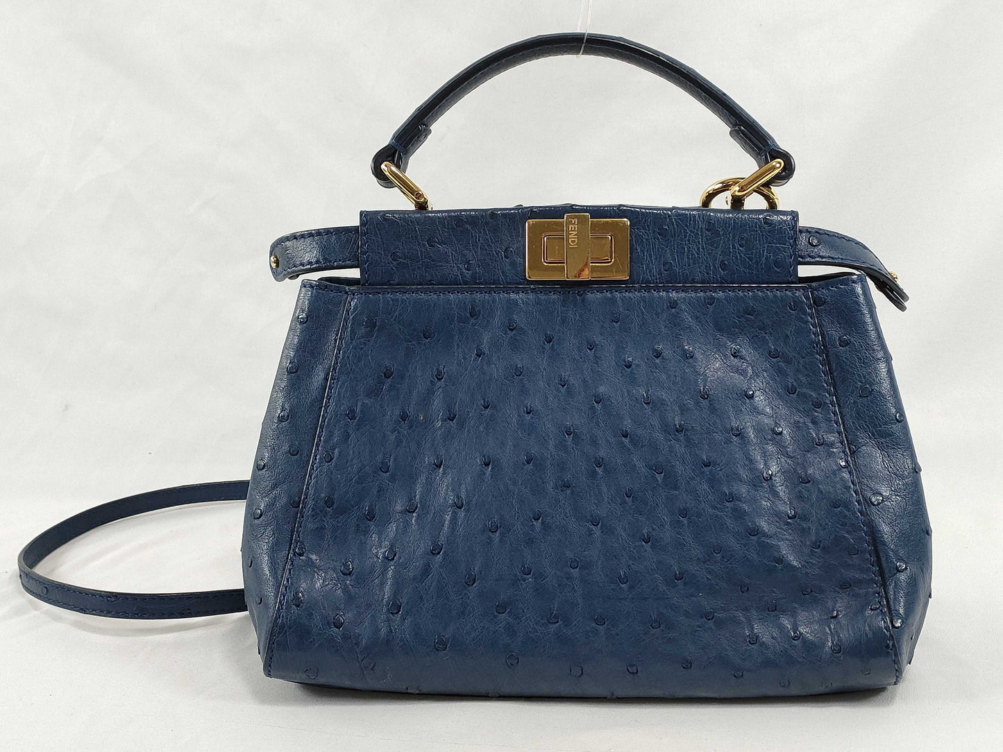 FENDI FENDI Peekaboo Iconic Small Handbag 8BN244 Navy Ostrich Handbag