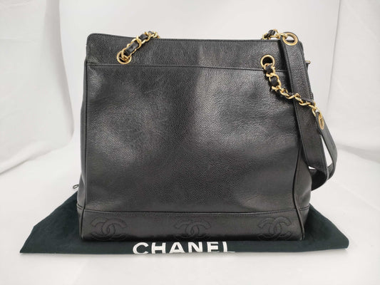 CHANEL CHANEL Triple Coco Shoulder Bag Black Caviar Skin 3rd Tote Bag