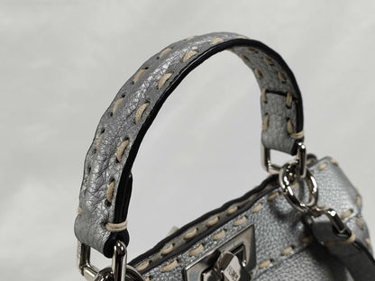 FENDI Cerelia/Peekaboo I.C. Small Handbag 8BN327-AJGM Silver Roman Leather Handbag