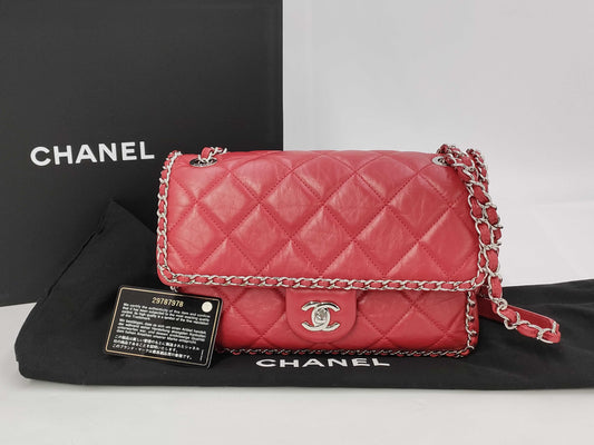 CHANEL Single Flap Matrasse Shoulder Bag Red Vintage Calf Leather 29th Shoulder Bag