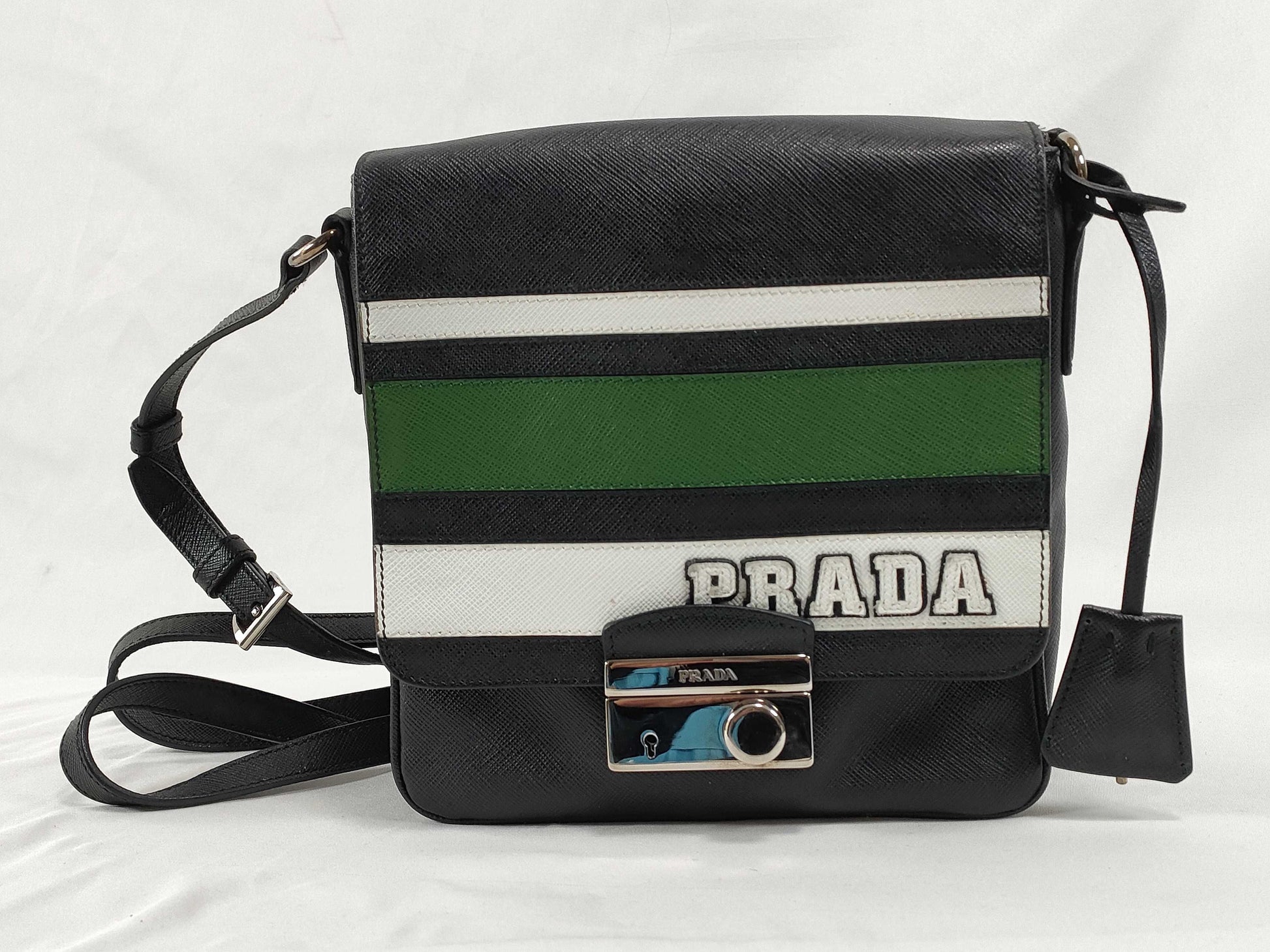 PRADA PRADA Shoulder Bag Black x Green x White Leather Shoulder Bag