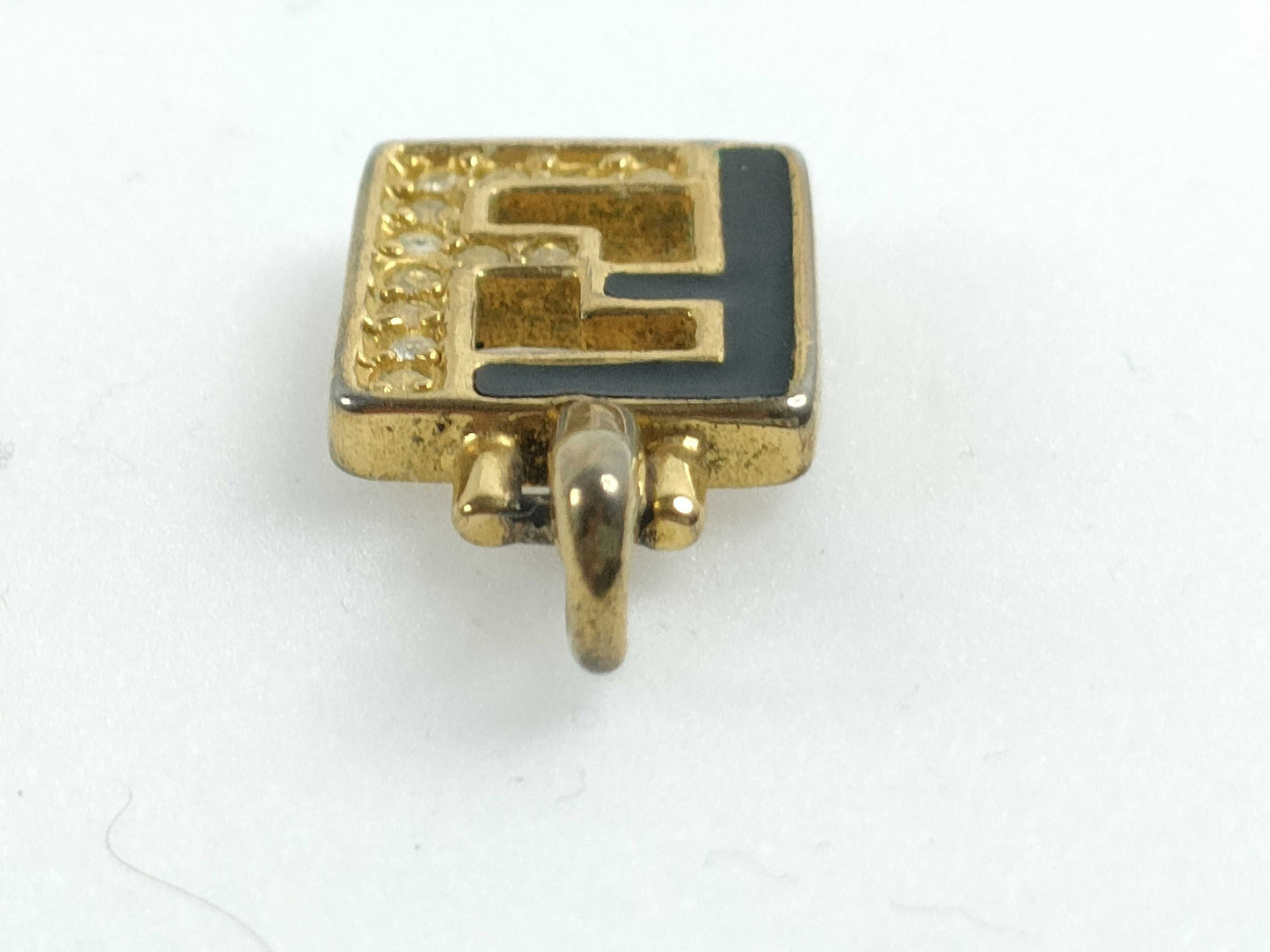 FENDI Logo Rhinestone Necklace Top Pendant Top