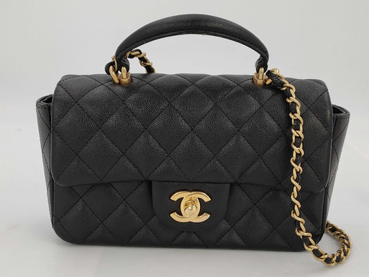 CHANEL CHANEL Top Handle Caviar Skin Gold Fittings 2way Handbag Chain Shoulder Bag Black Black 17th Shoulder Bag