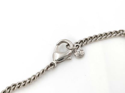 CHANEL Matlasse Plate Cocomark Silver 09P Long Necklace