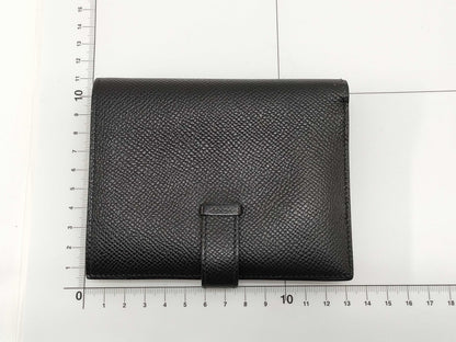 HERMES Beane Hermes Bean Compact D Engraving Epson Gold Hardware Black Wallet