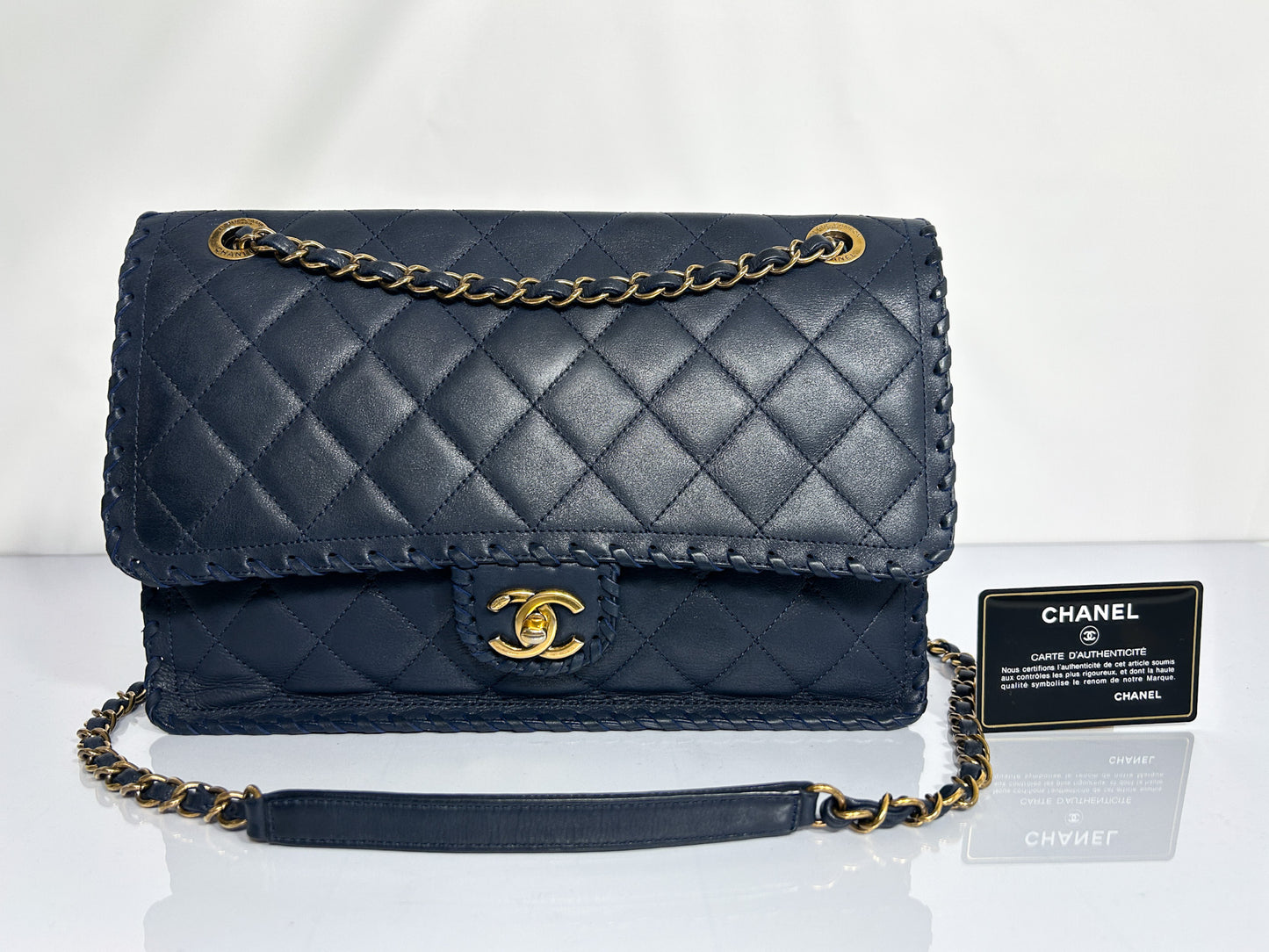 CHANEL Matlasse Chain Shoulder Calf Navy 21st Series with Sticker/Card Shoulder Bag